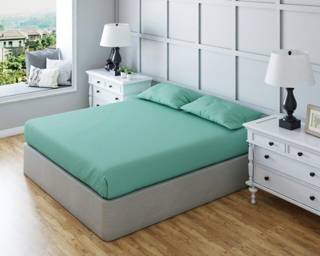 Rackhams Non Iron Polycotton Plain Dyed Fitted Sheet Extra Deep 25cm Elasticated Skirt - Pillow Pair - Mint - image 1