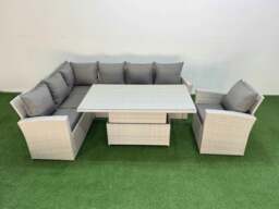 Rackhams 7 Seat Rattan Outdoor Garden Furniture Corner Sofa Set Adjustable Lifting Dining or Coffee Table Set with Armchair Light Grey - thumbnail 2
