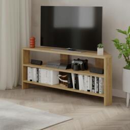 "Rackhams Thales Corner TV Stand for 32"" TVs with Open Shelves & Soft Rounded Edge 110cm Modern Multimedia Console - Oak"