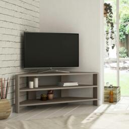 "Rackhams Thales Corner TV Stand for 32"" TVs with Open Shelves & Soft Rounded Edge 110cm Modern Multimedia Console - Oak" - thumbnail 2