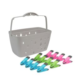 Rackhams Plastic Peg Basket, Grey with 48 Prism Soft Touch Clip Pegs, Multi - thumbnail 1