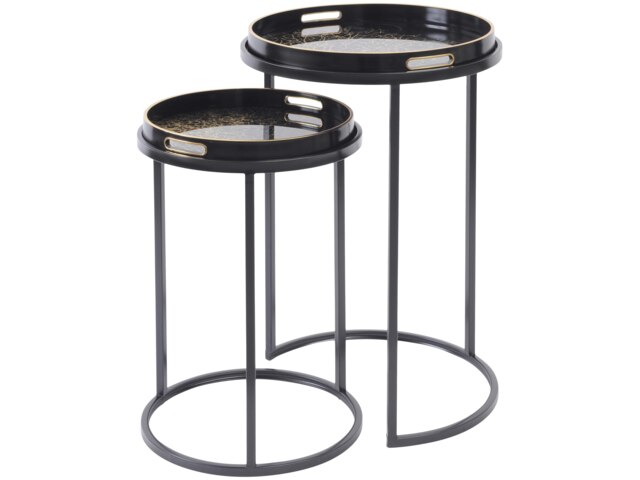 Rackhams Coral Design Set of 2 Side Tray Tables with Removable Tops - Black & Gold - image 1