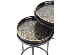 Rackhams Coral Design Set of 2 Side Tray Tables with Removable Tops - Black & Gold - thumbnail 4