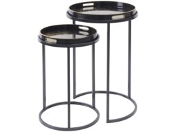 Rackhams Coral Design Set of 2 Side Tray Tables with Removable Tops - Black & Gold