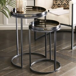 Rackhams Coral Design Set of 2 Side Tray Tables with Removable Tops - Black & Gold - thumbnail 2