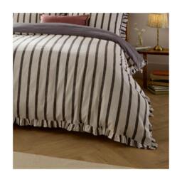 Rackhams Connie Ruffles Striped Duvet Cover Set - Chocolate - Single - Chocolate - 60% Cotton/40% Polyester - thumbnail 3