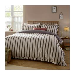 Rackhams Connie Ruffles Striped Duvet Cover Set - Chocolate - Single - Chocolate - 60% Cotton/40% Polyester