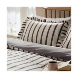 Rackhams Connie Ruffles Striped Duvet Cover Set - Chocolate - Single - Chocolate - 60% Cotton/40% Polyester - thumbnail 2