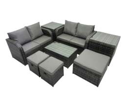 Rackhams Outdoor Love Sofa Coffee Table Set Garden Rattan Furniture Set 7 Seater with 3 Stools 2 Side Tables Dark Grey - thumbnail 1