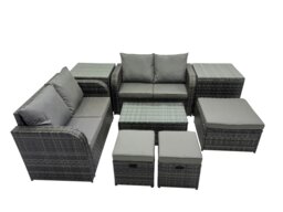 Rackhams Outdoor Love Sofa Coffee Table Set Garden Rattan Furniture Set 7 Seater with 3 Stools 2 Side Tables Dark Grey - thumbnail 2