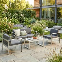 Rackhams 4 Seater Aluminium Garden Furniture Sofa Set with Olefin Cushions - Not applicable - 142 - Aluminium, Olefin, Wood Plastic Composite, Sponge, Tiled Cotton
