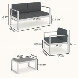 Rackhams 4 Seater Aluminium Garden Furniture Sofa Set with Olefin Cushions - Not applicable - 142 - Aluminium, Olefin, Wood Plastic Composite, Sponge, Tiled Cotton - thumbnail 3