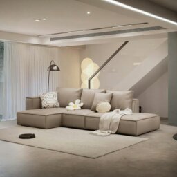 Rackhams Zora Four Seater Corner Sofa, Real Leather, Beige - Four Seater Corner 306cm - thumbnail 1