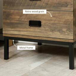 Rackhams Retro Bedside Table, End Side Table with 2 Drawers, Metal Frame for Bedroom, Living Room, Coffee - thumbnail 6
