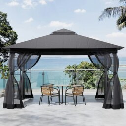 Rackhams 13ft Outdoor Pergola Premium Iron with Sheer Charcoal Gray Screens