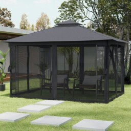 Rackhams 13ft Outdoor Pergola Premium Iron with Sheer Charcoal Gray Screens - thumbnail 4