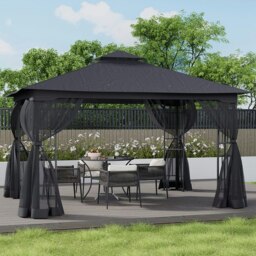 Rackhams 13ft Outdoor Pergola Premium Iron with Sheer Charcoal Gray Screens - thumbnail 2