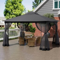 Rackhams 13ft Outdoor Pergola Premium Iron with Sheer Charcoal Gray Screens - thumbnail 3