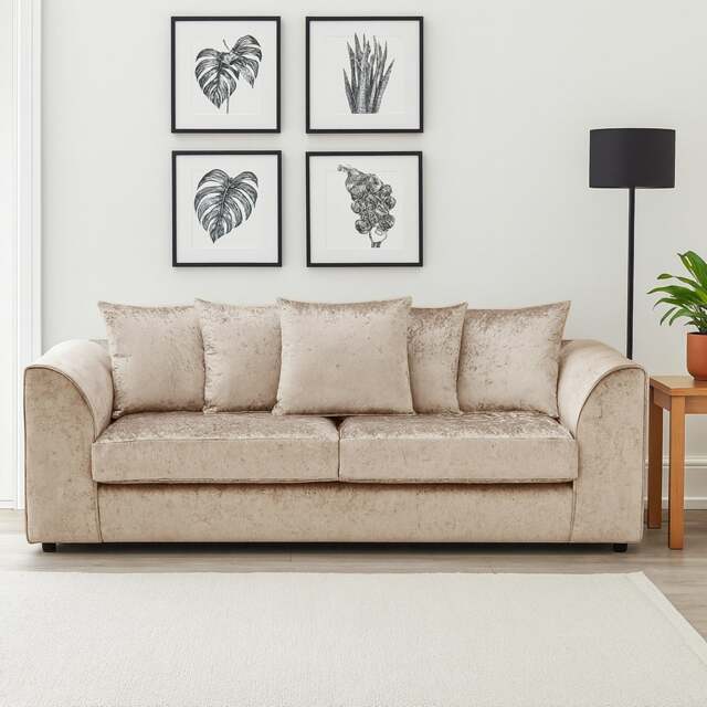 Rackhams Crystal Crushed Velvet 3 Seater Sofa Scatter Back - Mink - image 1