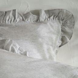 Rackhams White & Grey Ruffled Linen Cotton Blend Pillowcases - Super King - Pair - Oxford - thumbnail 4