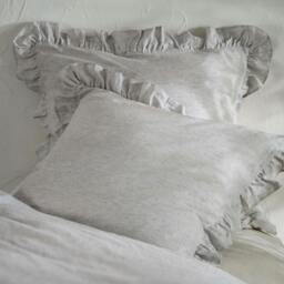 Rackhams White & Grey Ruffled Linen Cotton Blend Pillowcases - Super King - Pair - Oxford - thumbnail 2