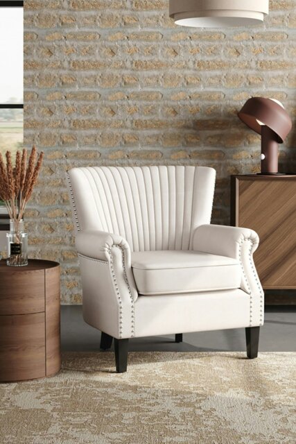 Rackhams Upholstered Armchair With Nailhead Trims - Beige - image 1