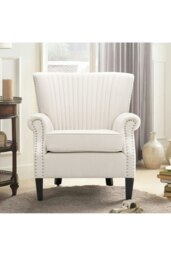 Rackhams Upholstered Armchair With Nailhead Trims - Beige - thumbnail 3