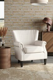 Rackhams Upholstered Armchair With Nailhead Trims - Beige - thumbnail 1