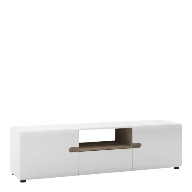 Rackhams Chelsea Living Wide TV Unit in White with a Truffle Oak Trim - 1 - image 1