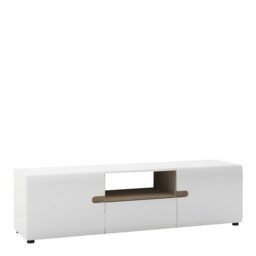 Rackhams Chelsea Living Wide TV Unit in White with a Truffle Oak Trim - 1