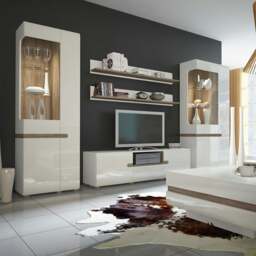 Rackhams Chelsea Living Wide TV Unit in White with a Truffle Oak Trim - 1 - thumbnail 3