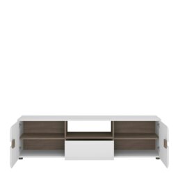 Rackhams Chelsea Living Wide TV Unit in White with a Truffle Oak Trim - 1 - thumbnail 2