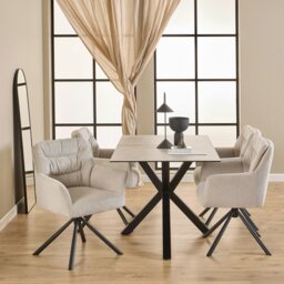 Rackhams Heaven Dining Table with Ceramic Grey Top 135cm - Black - No - Grey - thumbnail 3