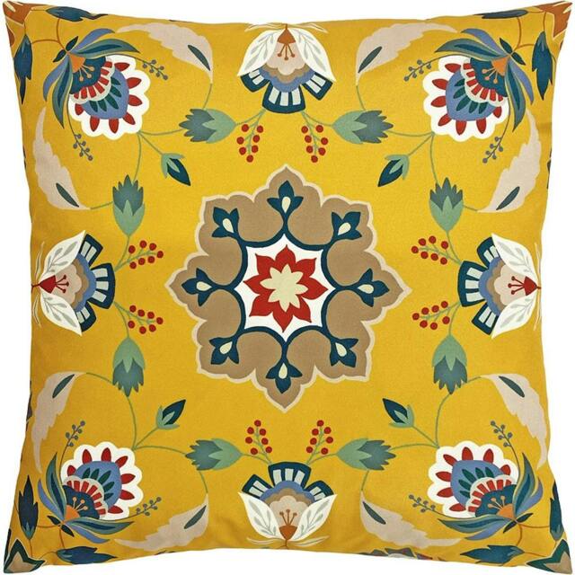 Rackhams Folk Floral Outdoor Cushion Cover - Ochre Yellow - One Size - Ochre Yellow - 100% Polyester - image 1