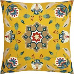 Rackhams Folk Floral Outdoor Cushion Cover - Ochre Yellow - One Size - Ochre Yellow - 100% Polyester