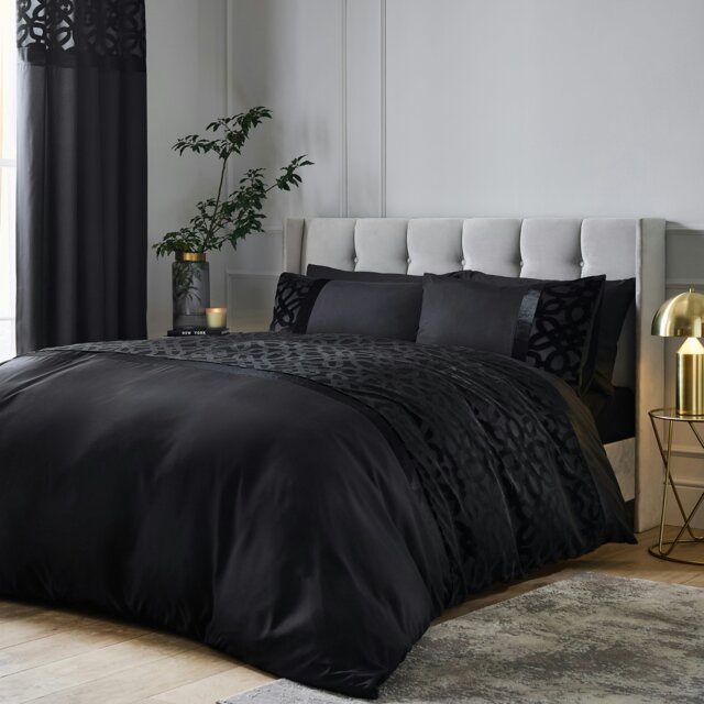 Rackhams Lattice Cut Velvet Duvet Cover Set - Black - Double - image 1