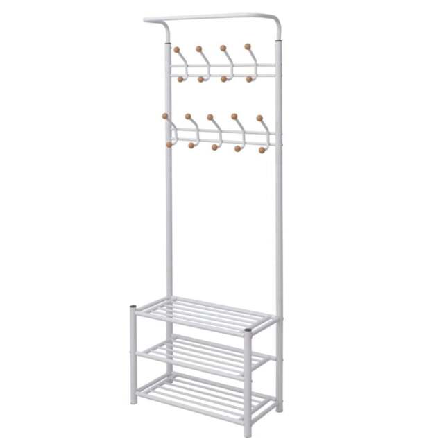 Rackhams Clothes Rack with Shoe Storage 68x32x182.5 cm White - Steel + plastic