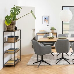 Rackhams Seaford Black Metal Low Bookcase with 3 Oak Shelves - 1 - Black and Natural - Wood - thumbnail 4