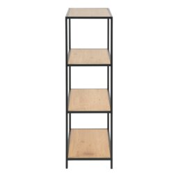 Rackhams Seaford Black Metal Low Bookcase with 3 Oak Shelves - 1 - Black and Natural - Wood - thumbnail 3