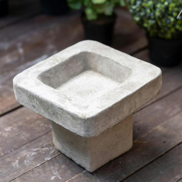 Rackhams Stone Cast Plain Low Square Birdbath 25 cm Tall - image 1