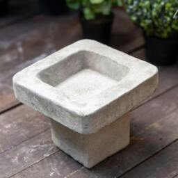 Rackhams Stone Cast Plain Low Square Birdbath 25 cm Tall - thumbnail 1