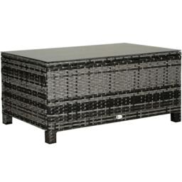 Rackhams PE Rattan Garden Coffee Table, with Glass Table Top - Grey - thumbnail 1