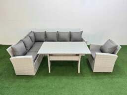Rackhams 7 Seater Rattan Garden Furniture Set Outdoor Patio Dining Corner Sofa Sets with Dining Table Chair Light Grey Mixed - thumbnail 2