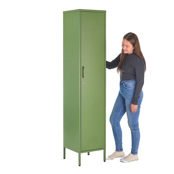 Rackhams Metal Tall 3 Shelve Locker Cabinet, 1 Door Wardrobe Storage Cupboard for Home or Office - Green - Steel - 38.5cm(d)38.5cm(h)180cm(w) - image 1