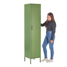 Rackhams Metal Tall 3 Shelve Locker Cabinet, 1 Door Wardrobe Storage Cupboard for Home or Office - Green - Steel - 38.5cm(d)38.5cm(h)180cm(w) - thumbnail 1
