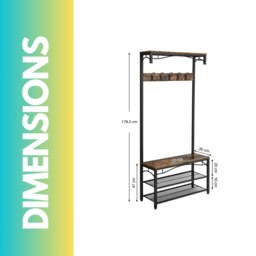 Rackhams Industrial Coat Rack Shoe Storage Bench Rustic Brown - thumbnail 5
