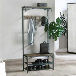 Rackhams Industrial Coat Rack Shoe Storage Bench Rustic Brown - thumbnail 3