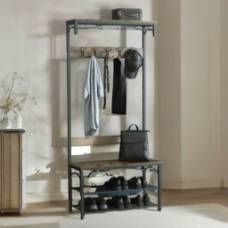 Rackhams Industrial Coat Rack Shoe Storage Bench Rustic Brown - thumbnail 2
