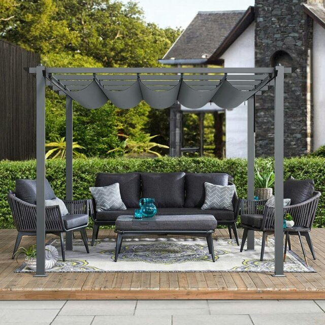 Rackhams 9ft Wide Aluminum Pergola for Patio Deck Outdoor Horizontal Pulling Square Pergolar - image 1