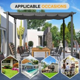 Rackhams 9ft Wide Aluminum Pergola for Patio Deck Outdoor Horizontal Pulling Square Pergolar - thumbnail 4